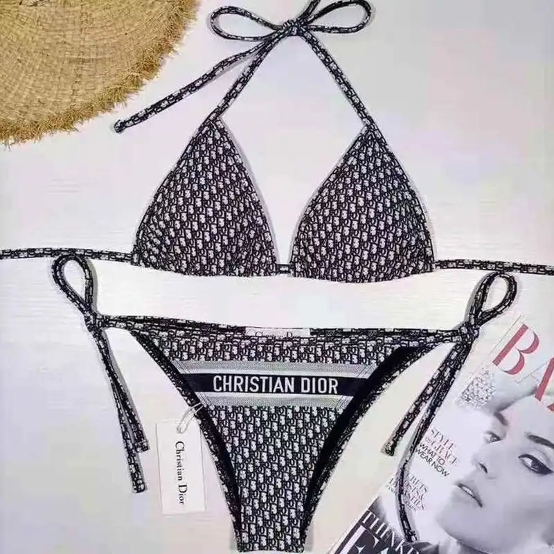 Dior Outlet Christian Dior Bikini Women Oblique Motif Lycra Black Grey 0130