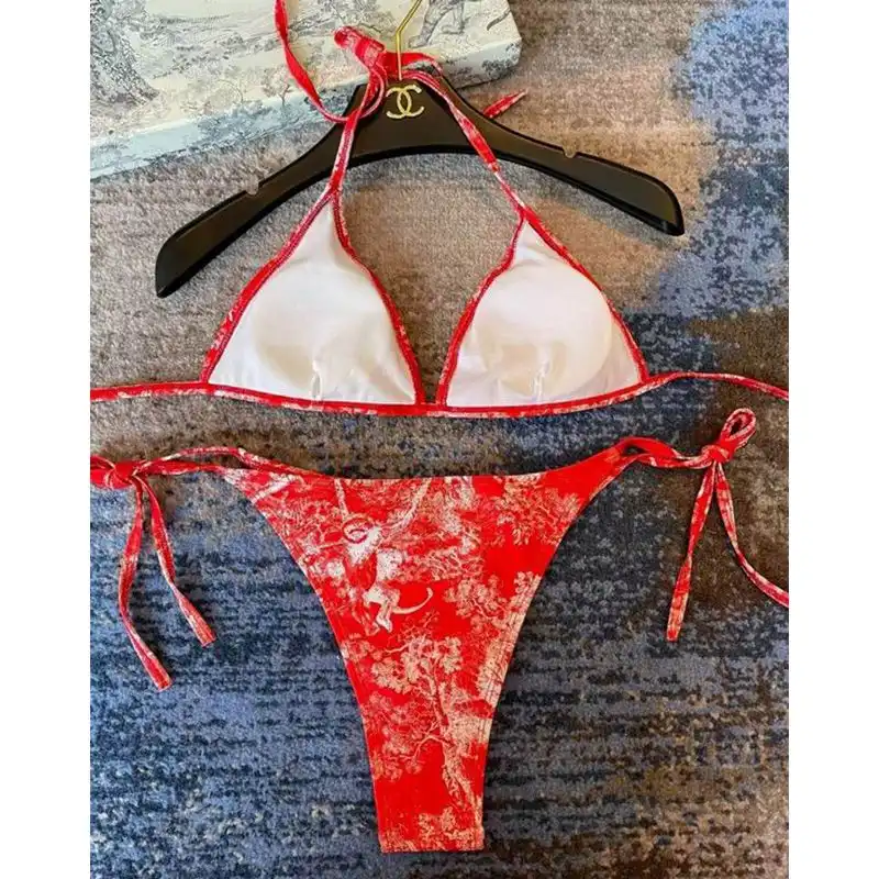 Cheap Dior Bag Dior Bikini Women Toile De Jouy with Bee CD Motif Lycra Red 0127