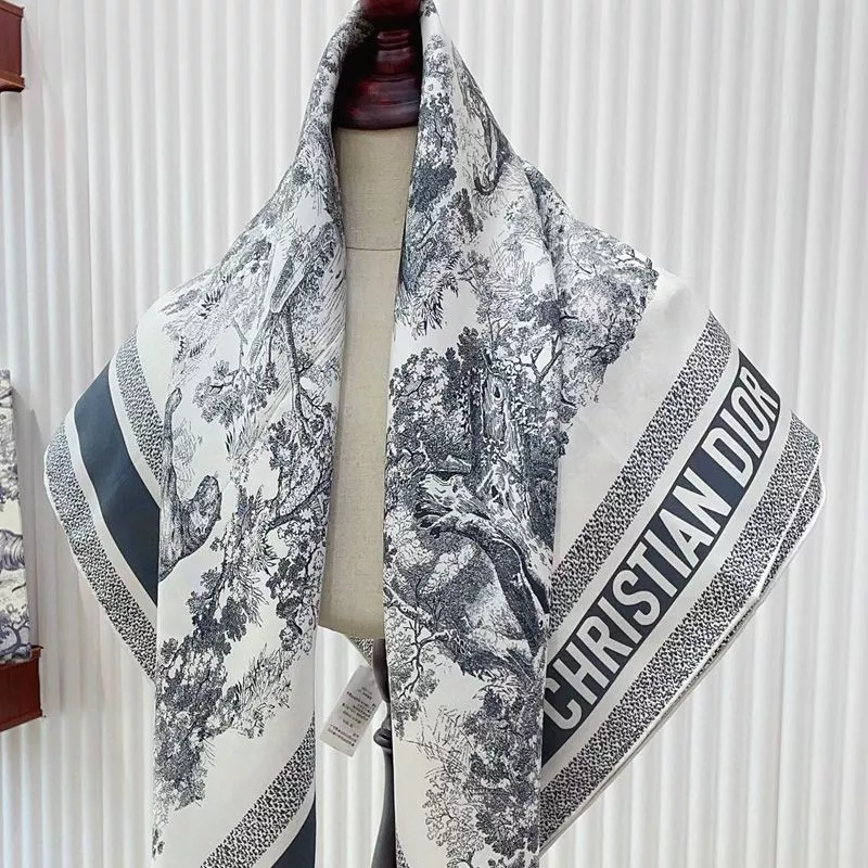 Dior Factory Outlet Dior Square Scarf Toile de Jouy Sauvage Motif Silk Grey 0120