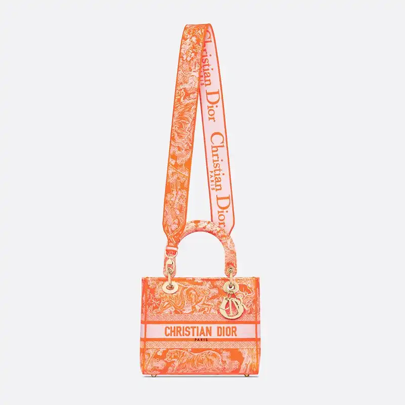 Dior Outlet Medium Lady D-lite Bag Toile de Jouy Motif Canvas Orange 0123