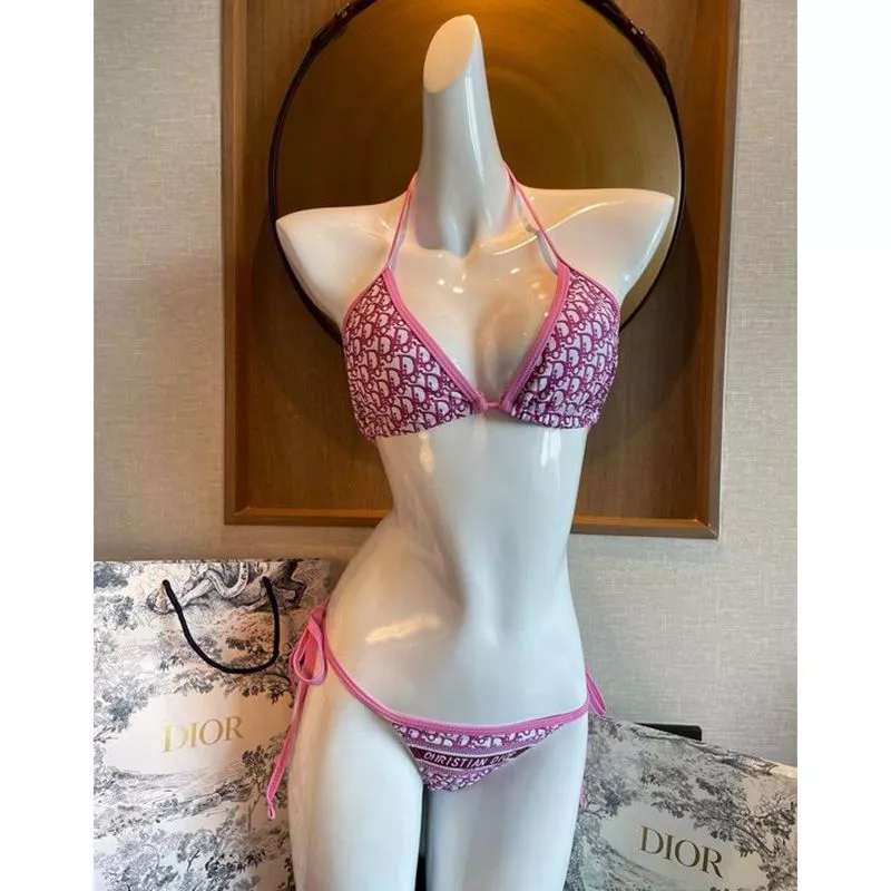 Dior Factory Outlet Christian Dior Bikini Women Oblique Motif Lycra Pink 0117