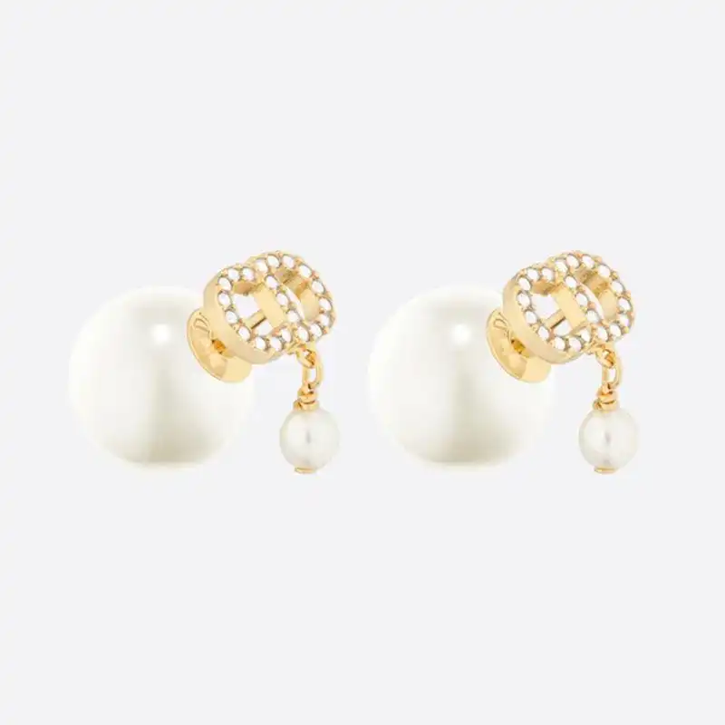 Dior Outlet Dior Tribales Earrings Metal With White Resin Pearls And White Crystals Gold 0124