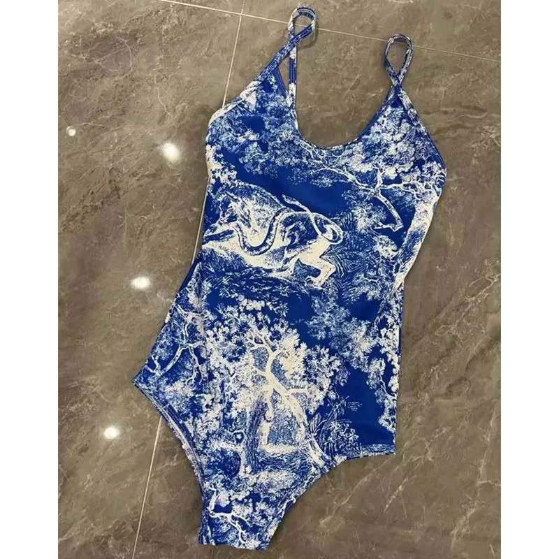 Dior Swimsuit Women Toile De Jouy Motif Lycra Blue 0114