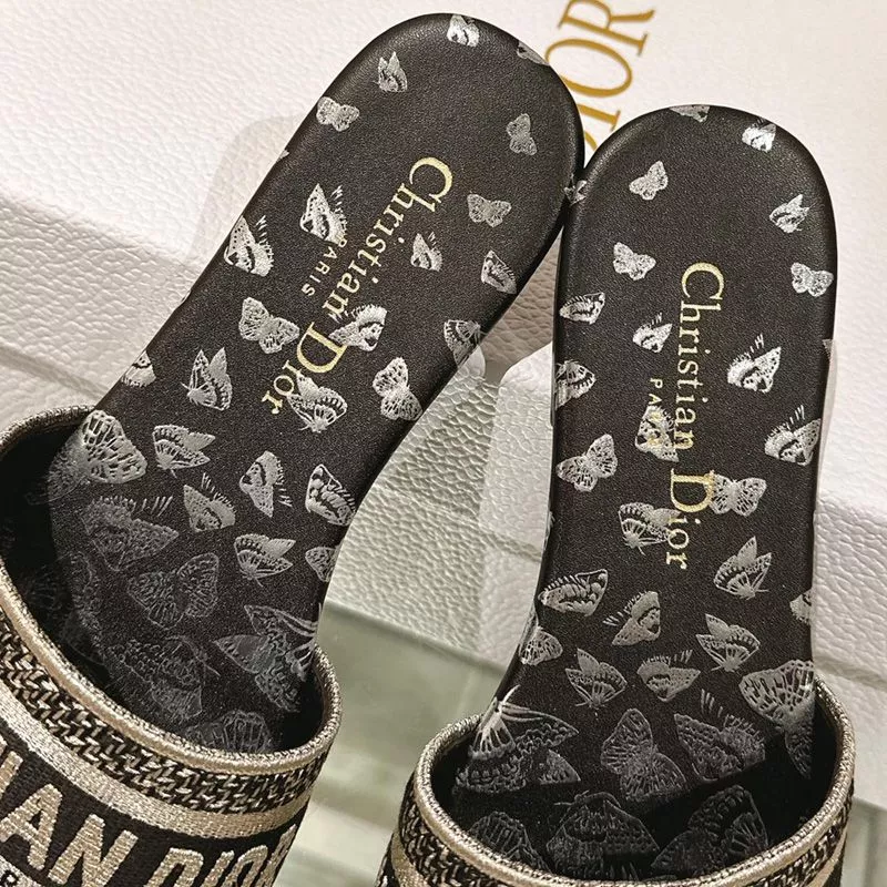 Dior Factory Outlet Christian Dior Dway Slides Women Gradient Butterflies Motif Canvas Black 0118