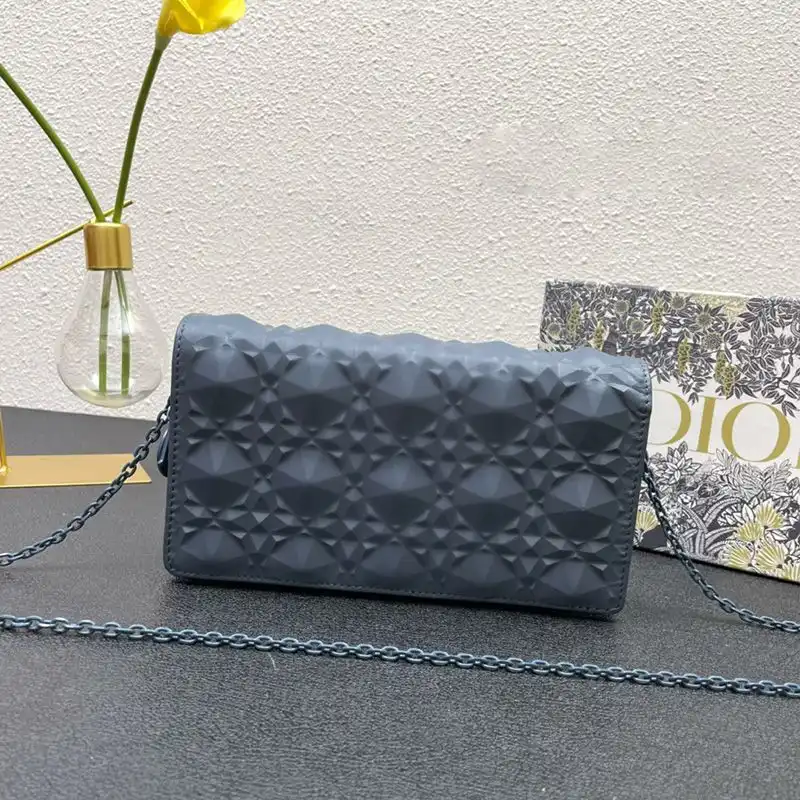 Dior Outlet Lady Dior Pouch Ultramatte Cannage Lambskin with Diamond Motif Blue 0128