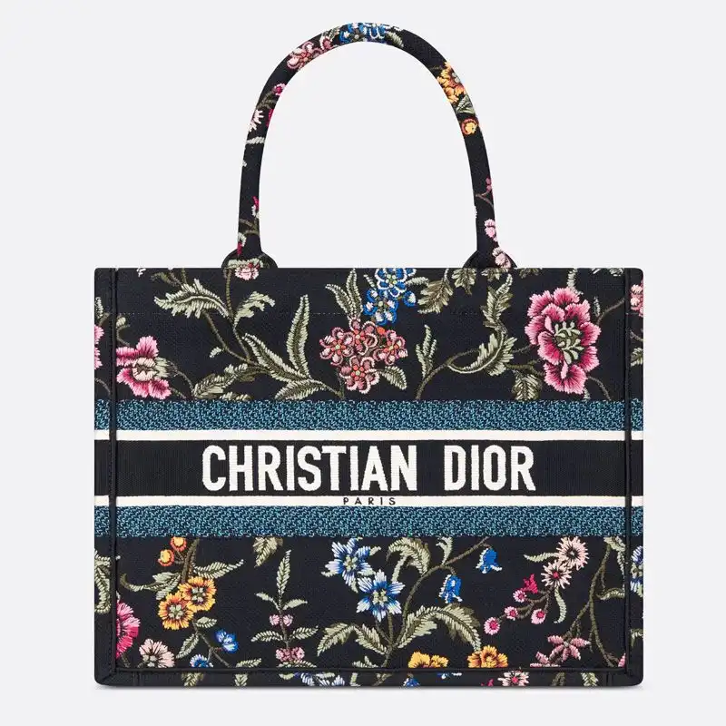 Dior Factory Outlet Dior Book Tote Petites Fleurs Motif Canvas Black 0123