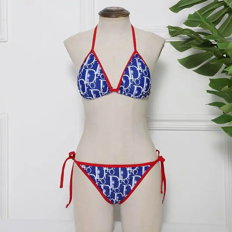 Dior Factory Outlet Dior Bikini Women Oblique Motif Lycra Blue Red 0130