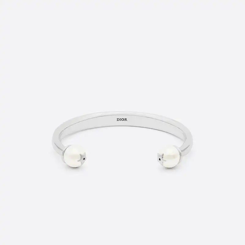 Dior Factory Outlet Dior Tribales Bangle Metal and Pearls Silver 0122