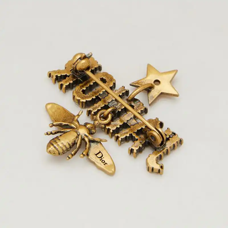 Dior Outlet J'Adior Brooch with Bee Star White Crystals Gold 0124