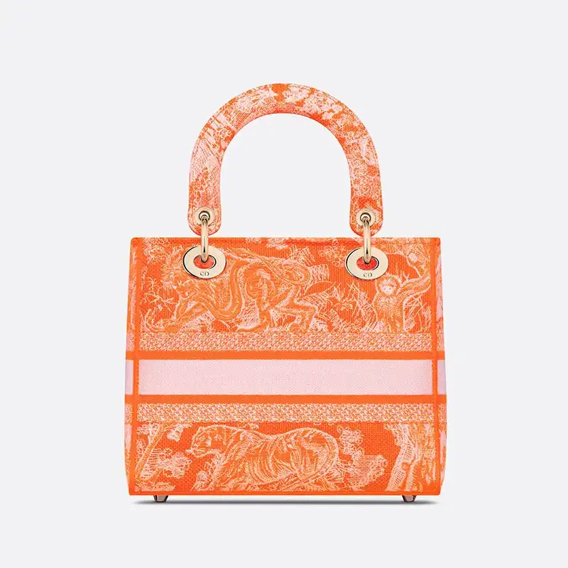 Dior Outlet Medium Lady D-lite Bag Toile de Jouy Motif Canvas Orange 0123