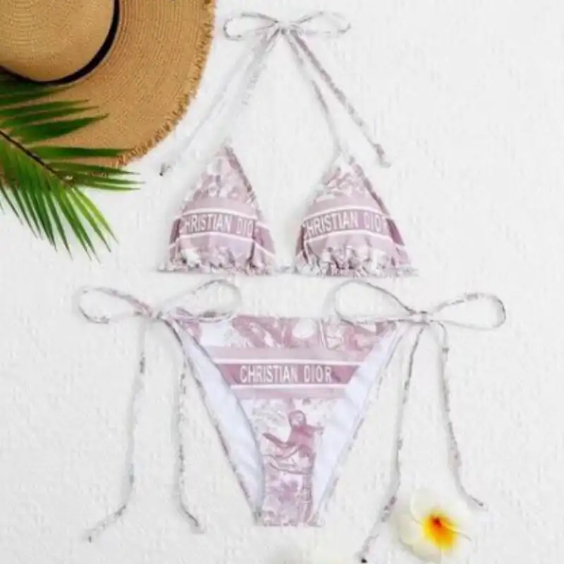 Dior Outlet Christian Dior Bikini Women Toile De Jouy Motif Lycra Pink 0127