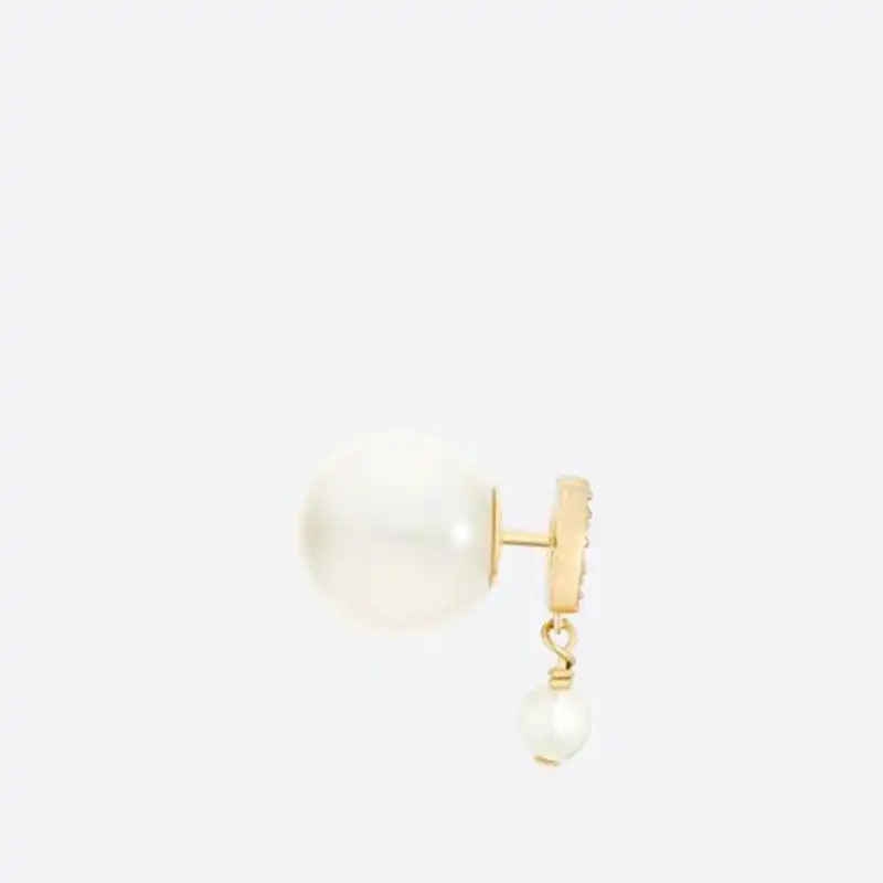 Dior Outlet Dior Tribales Earrings Metal With White Resin Pearls And White Crystals Gold 0124