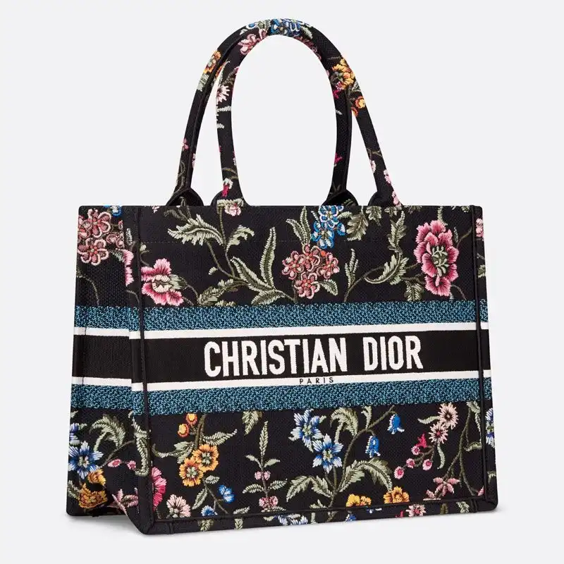 Dior Factory Outlet Dior Book Tote Petites Fleurs Motif Canvas Black 0123