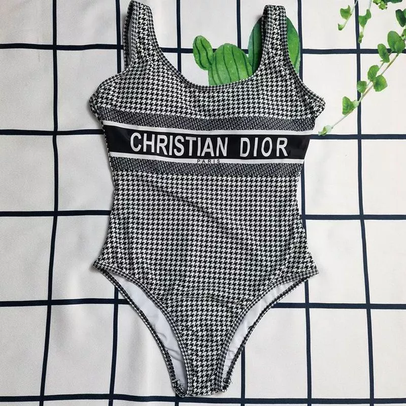 Christian Dior Swimsuit Women Micro Houndstooth Motif Lycra Black 0114