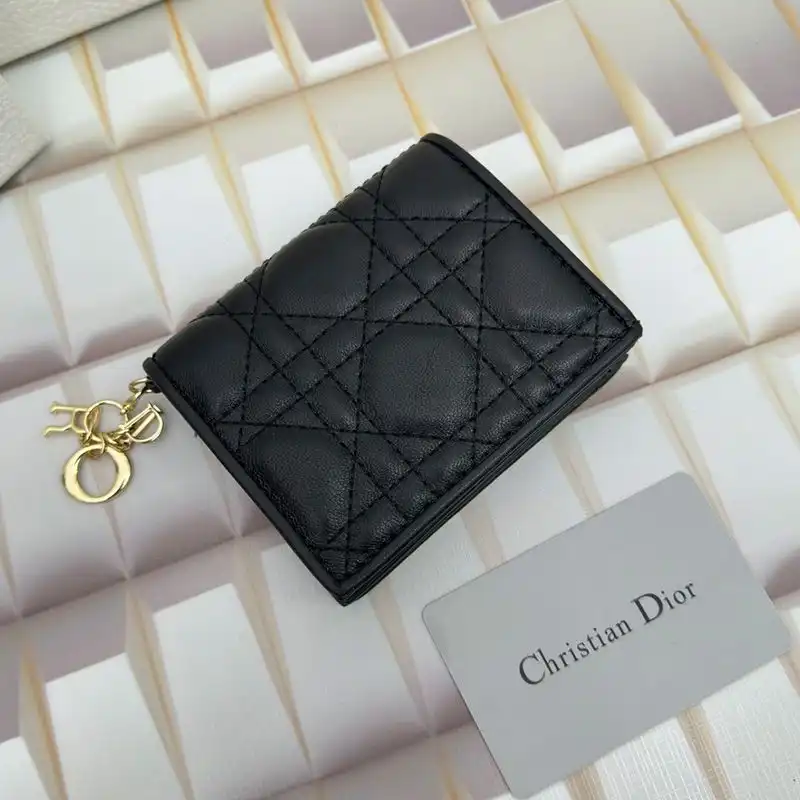 Dior Factory Outlet Mini Lady Dior Flap Card Holder Cannage Lambskin Black 0126