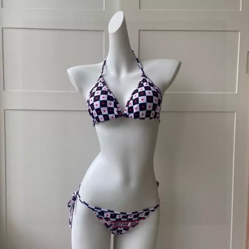 Christian Dior Bikini Women Dioramour D-Chess Heart Motif Lycra Black White 0114