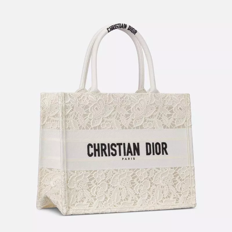 Dior Factory Outlet Dior Book Tote Macrame D-Lace Motif Canvas White 0121