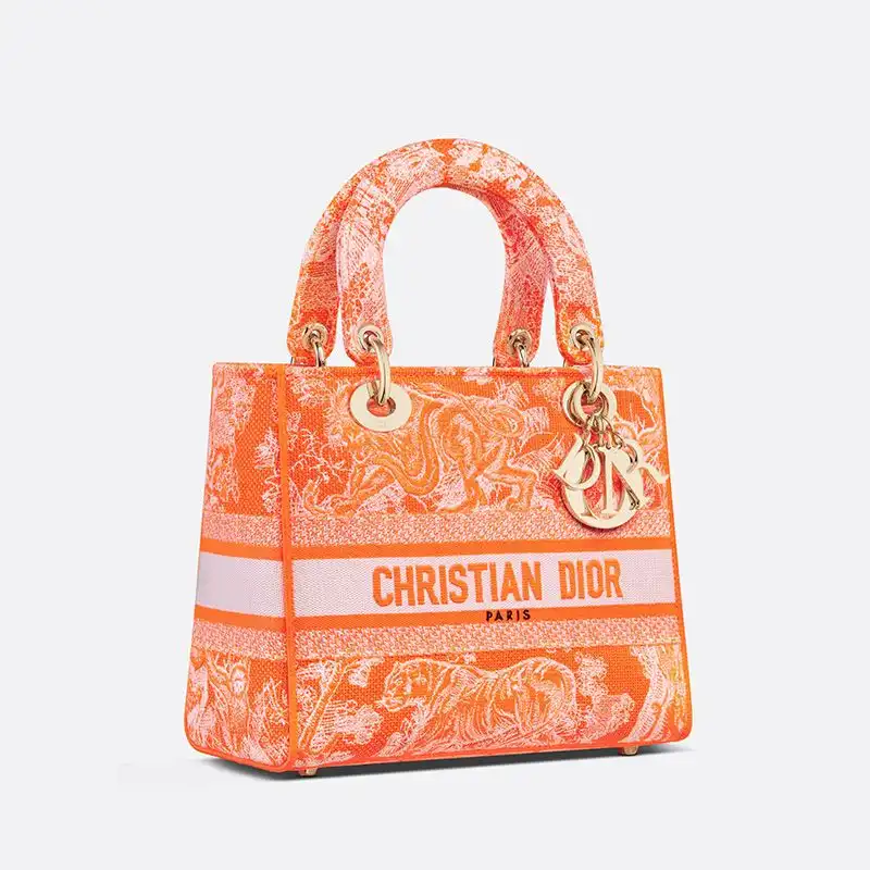 Dior Outlet Medium Lady D-lite Bag Toile de Jouy Motif Canvas Orange 0123