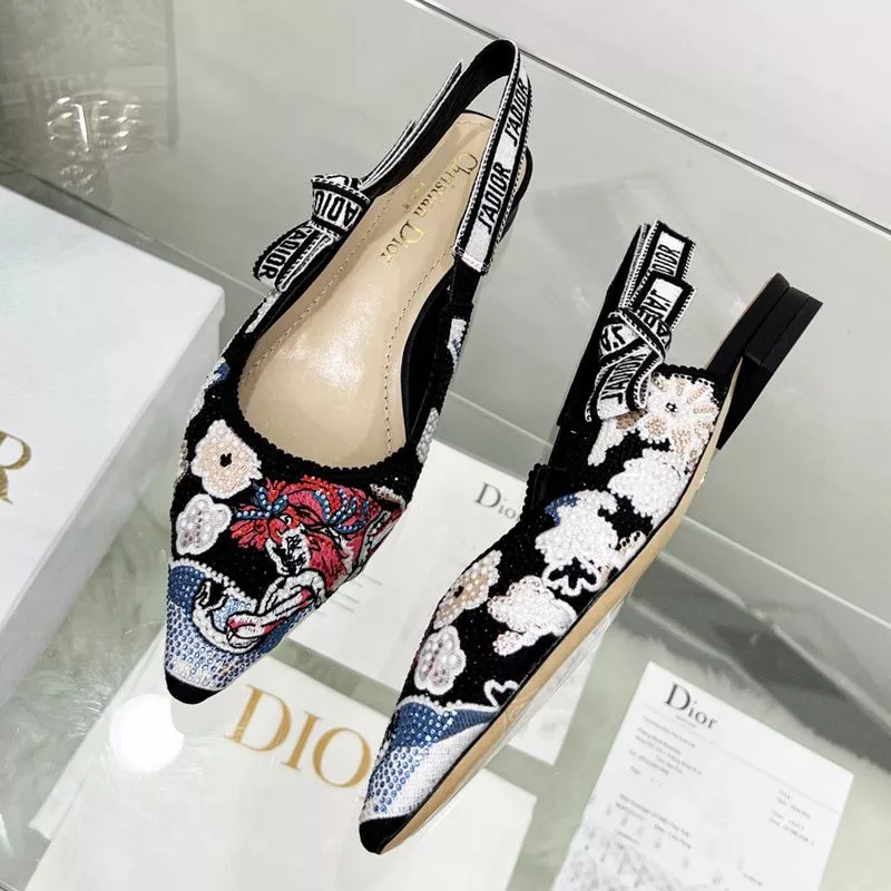 Dior Factory Outlet J'Adior Slingback Pumps Women Toile de Jouy Pop Motif Canvas with Beads and Strass Black 0118