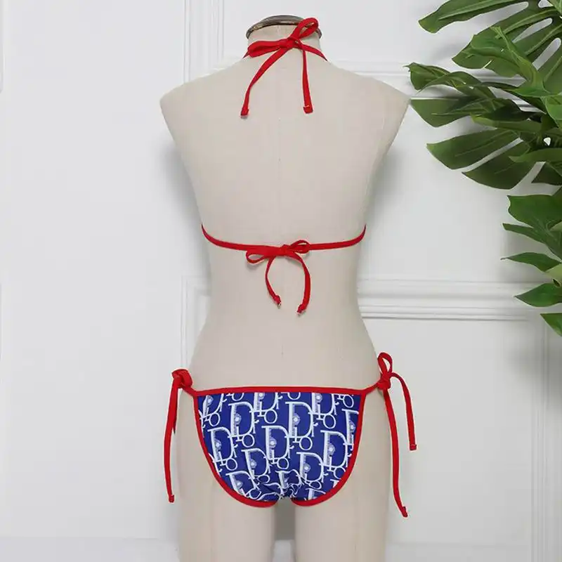 Dior Factory Outlet Dior Bikini Women Oblique Motif Lycra Blue Red 0130