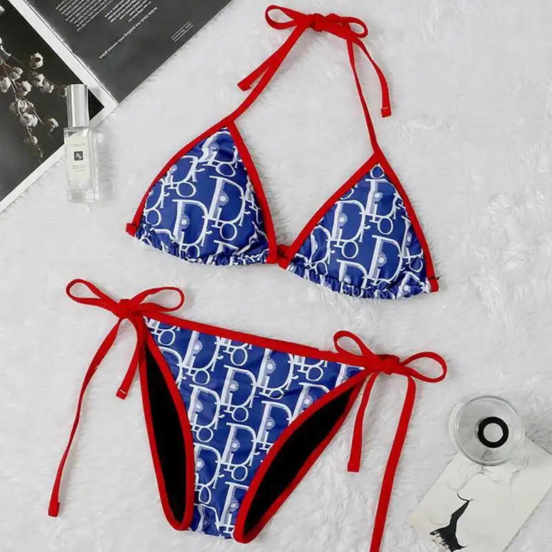 Dior Factory Outlet Dior Bikini Women Oblique Motif Lycra Blue Red 0130