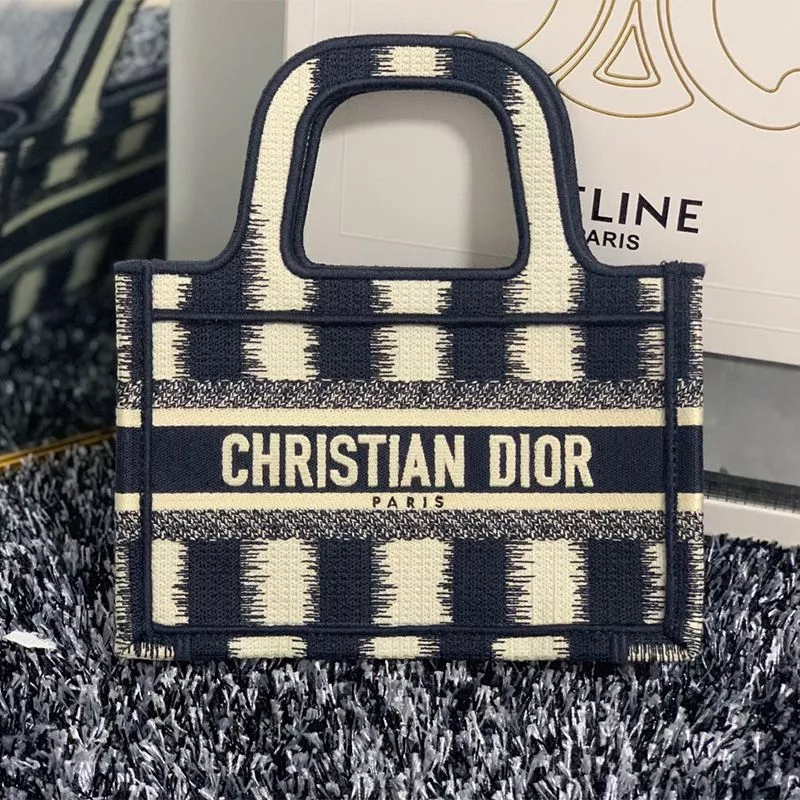 Dior Factory Outlet Mini Dior Book Tote D-Stripes Motif Canvas Blue 0121