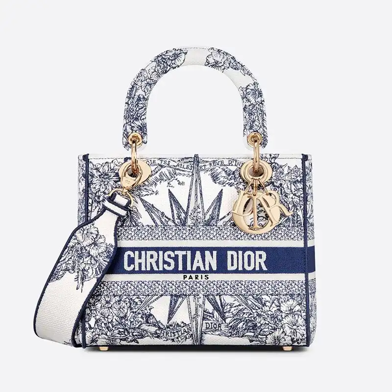 Dior Factory Outlet Medium Lady D-lite Bag Reve d'Infini Motif Canvas Blue 0129