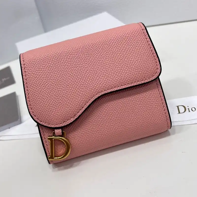 Dior Outlet Dior Saddle Three-Fold Card Holder Grained Calfskin Pink 0128