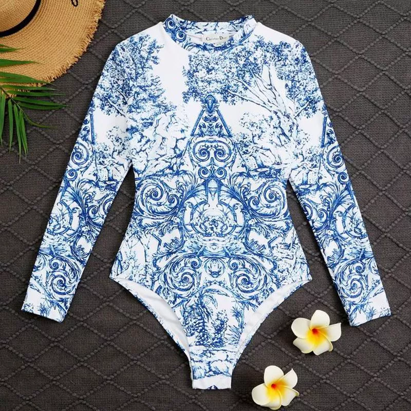 Dior Bodysuit Women Around The World Motif Lycra Blue 0114