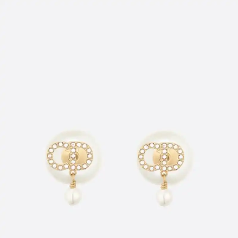 Dior Outlet Dior Tribales Earrings Metal With White Resin Pearls And White Crystals Gold 0124