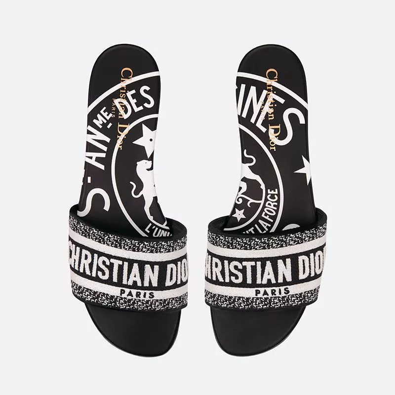 Dior Outlet Christian Dior Dway Slides Women Jute Motif Canvas Black 0119