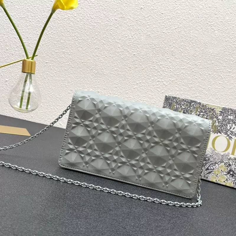 Dior Outlet Lady Dior Pouch Ultramatte Cannage Lambskin with Diamond Motif Grey 0113