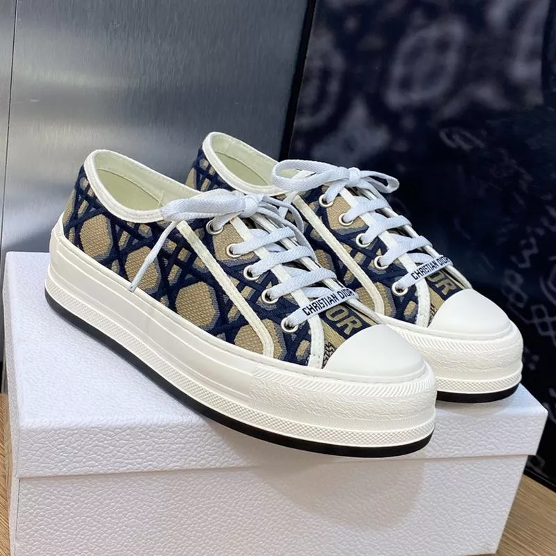 Dior Outlet Walk'n'Dior Platform Sneakers Unisex Macrocannage Motif Canvas Blue 0118