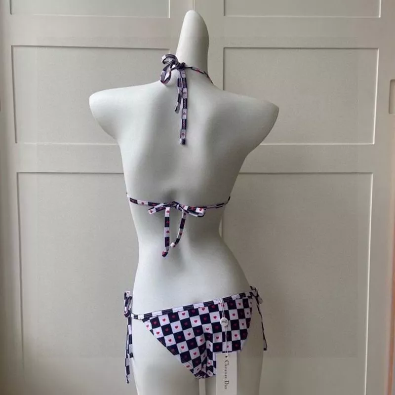 Dior Outlet Christian Dior Bikini Women Dioramour D-Chess Heart Motif Lycra Black White 0114