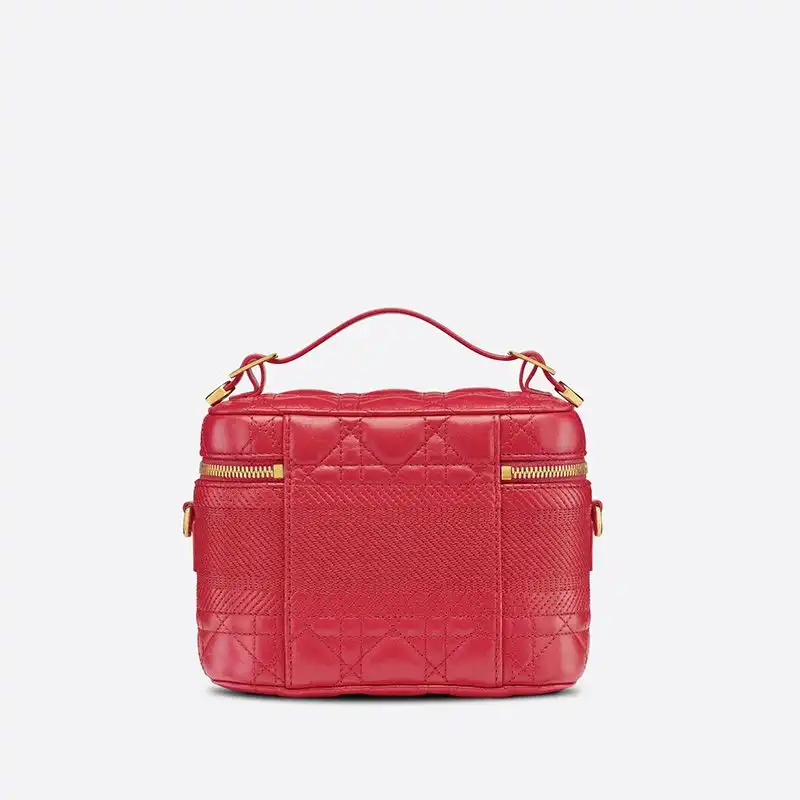 Dior Outlet Small DiorTravel Vanity Case Cannage Lambskin Red 0123