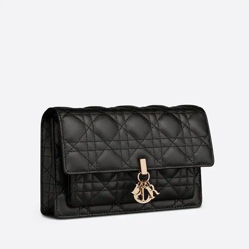 Dior Factory Outlet Lady Dior Chain Pouch Cannage Lambskin Black 0128