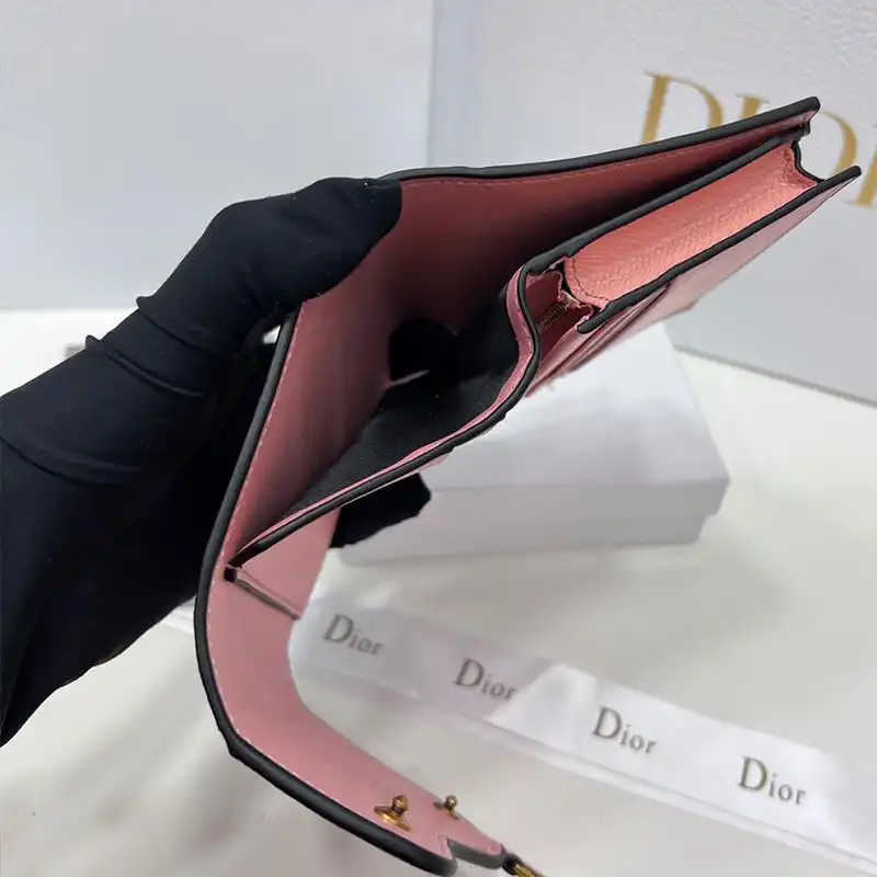 Dior Outlet Dior Saddle Three-Fold Card Holder Grained Calfskin Pink 0128