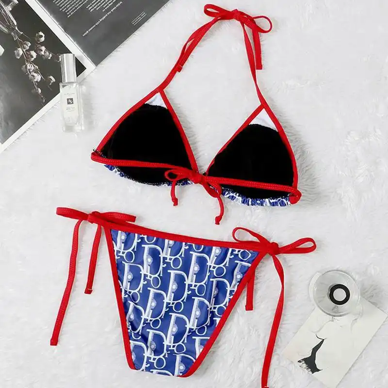 Dior Factory Outlet Dior Bikini Women Oblique Motif Lycra Blue Red 0130