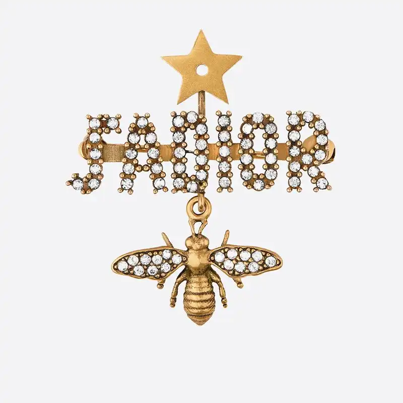 Dior Outlet J'Adior Brooch with Bee Star White Crystals Gold 0124