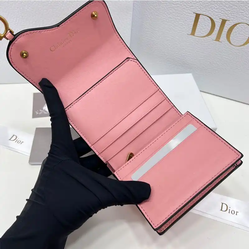 Dior Outlet Dior Saddle Three-Fold Card Holder Grained Calfskin Pink 0128