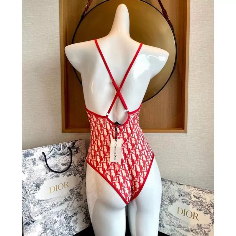 Dior Factory Outlet Dior Crisscross Swimsuit Women Oblique with Bee CD Motif Lycra Red 0117