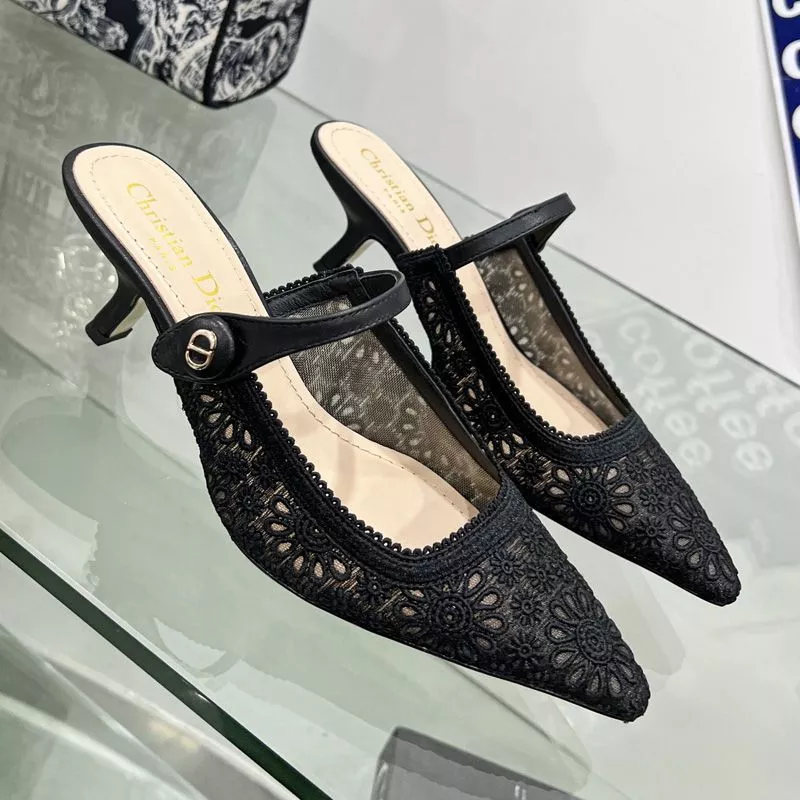 Dior Factory Outlet Dior Capture Heeled Mules Women Saint-Gall Floral Motif Transparent Mesh Black 0116