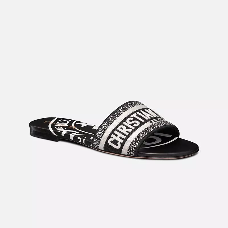 Dior Outlet Christian Dior Dway Slides Women Jute Motif Canvas Black 0119