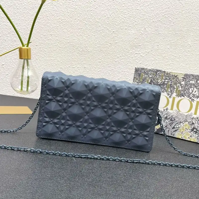 Dior Outlet Lady Dior Pouch Ultramatte Cannage Lambskin with Diamond Motif Blue 0128