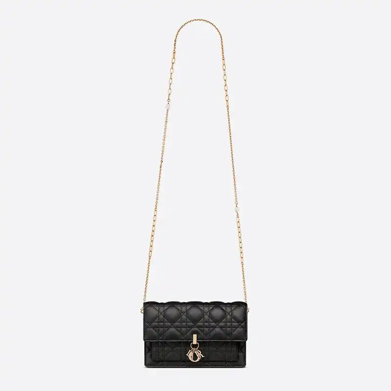 Dior Factory Outlet Lady Dior Chain Pouch Cannage Lambskin Black 0128