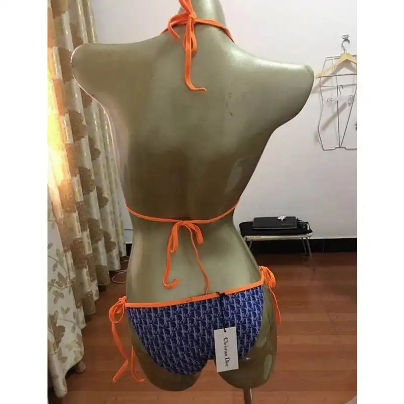 Dior Factory Outlet Dior Bikini Women Oblique Motif Lycra Blue Orange 0127