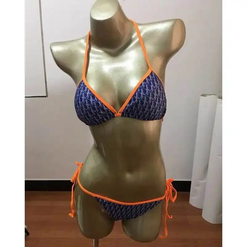 Dior Factory Outlet Dior Bikini Women Oblique Motif Lycra Blue Orange 0127