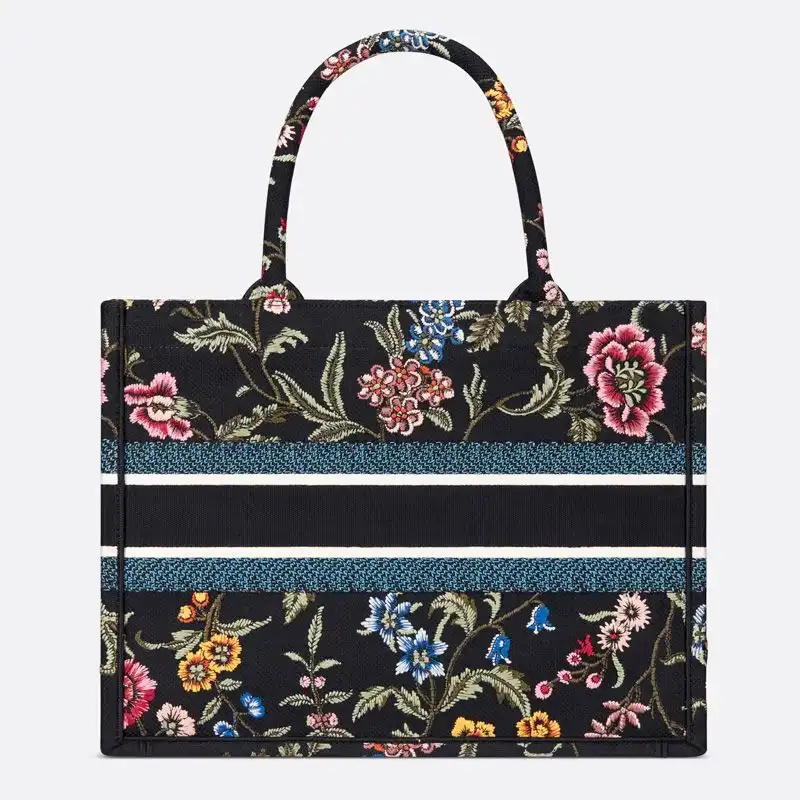 Dior Factory Outlet Dior Book Tote Petites Fleurs Motif Canvas Black 0123