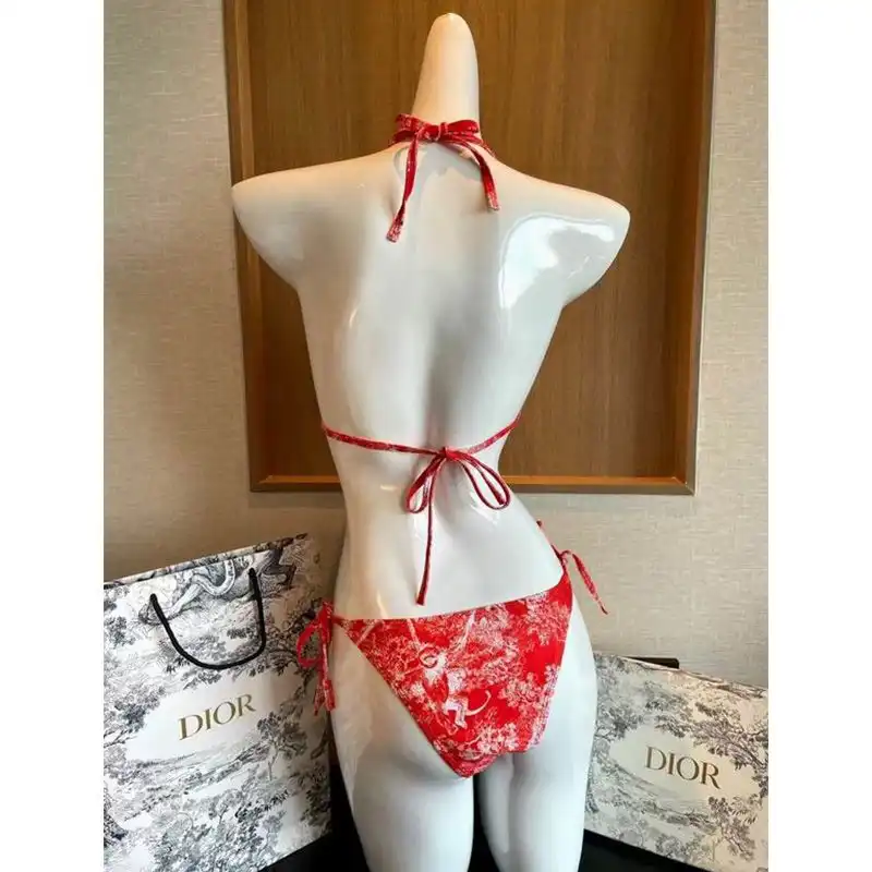 Cheap Dior Bag Dior Bikini Women Toile De Jouy with Bee CD Motif Lycra Red 0127