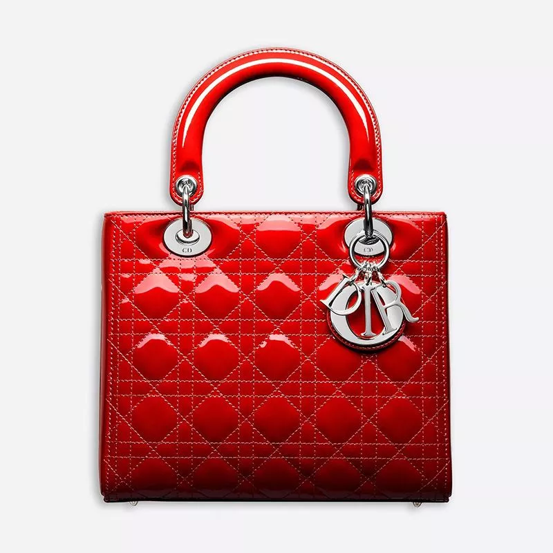 Medium Lady Dior Bag Patent Cannage Calfskin Red Silver 0113